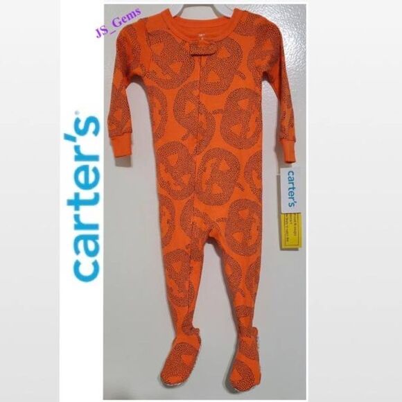 New Footed Pajamas Orange Halloween Pumpkins 12 Months NWT - Picture 1 of 15